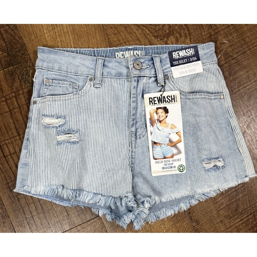 Rewash The Riley Denim 2" Shorts Women 26 Blue Light Wash Distressed High Rise